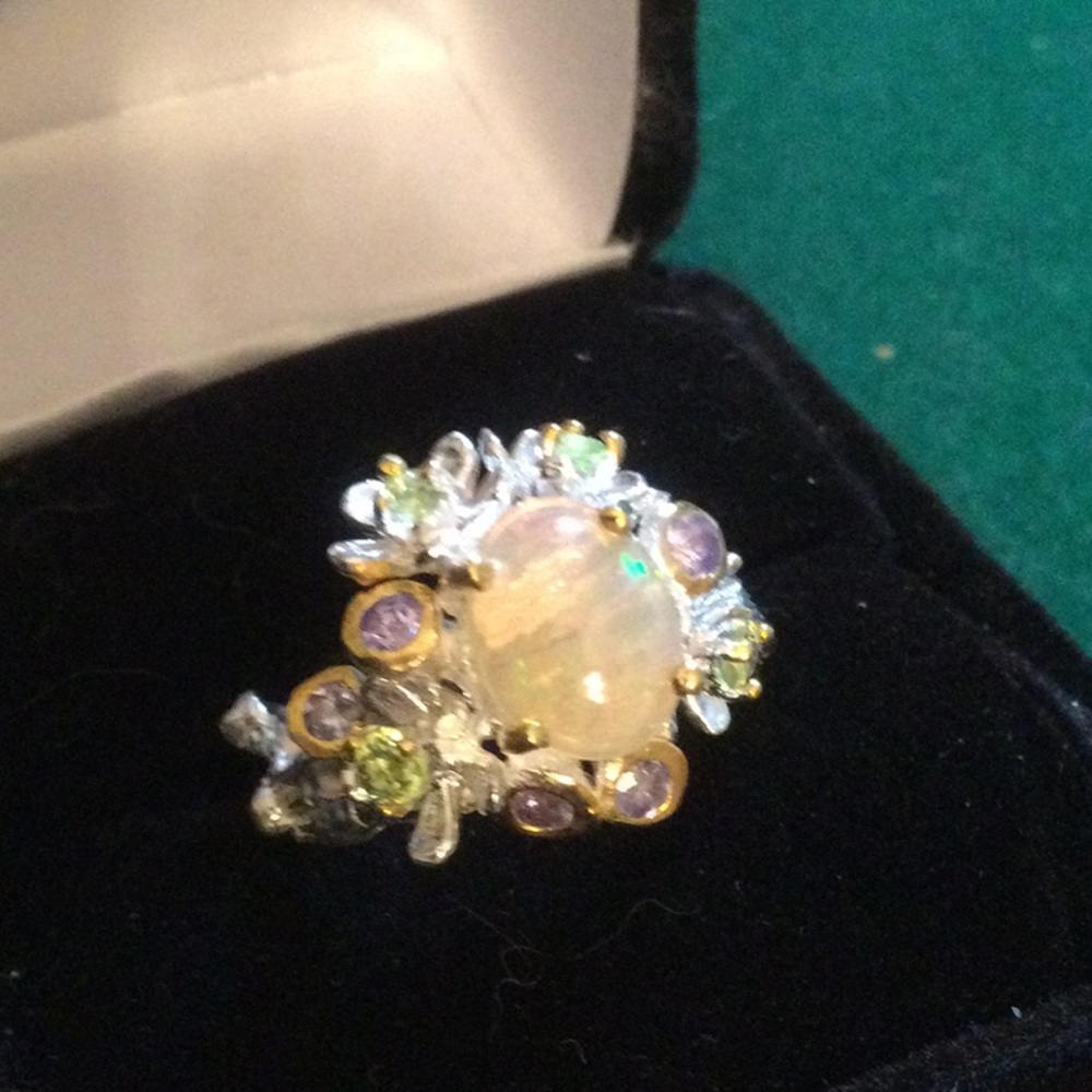 ⭐️Genuine Natural Fiery Opal & Tanzanite Ring - Picture 2 of 13
